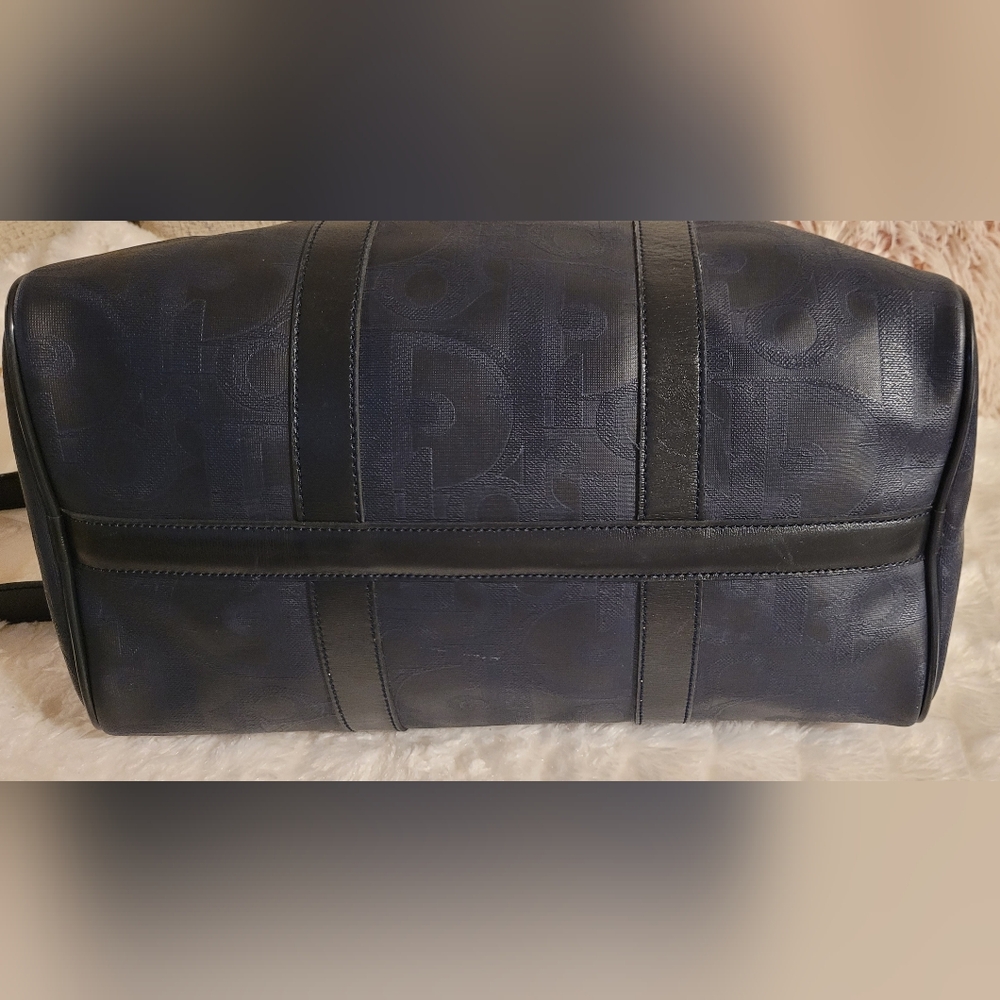 Christian Dior Navy Monogram Leather & PVC Travel Boston Bag EUC - Picture 11 of 16